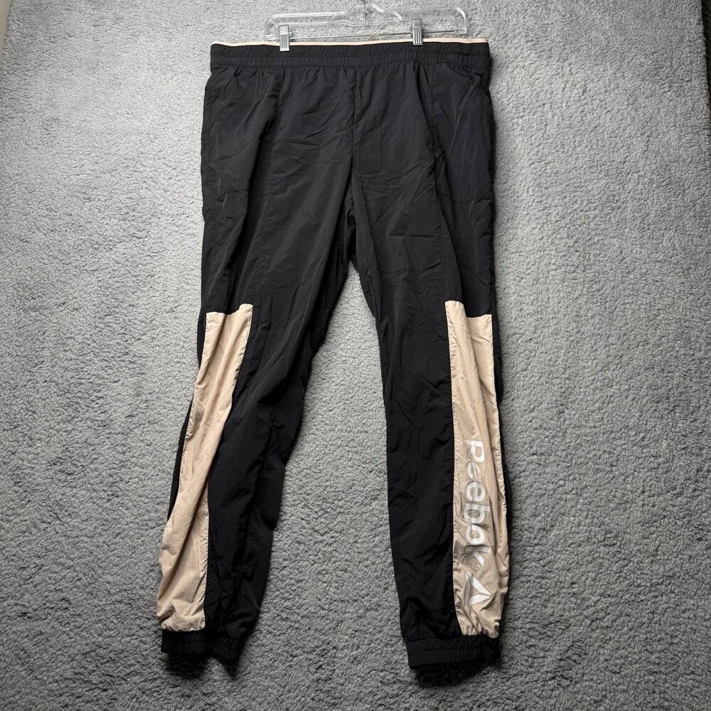 Reebok Windbreaker Jogger Pants Women's XL Black and Pink Athletic Drawstring